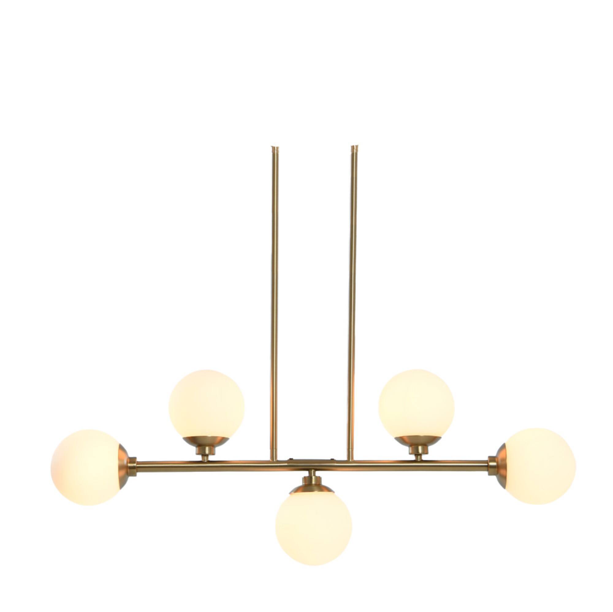 Hello Honey® Robert Stevenson Lighting Lorne 34" Brushed Gold 5-Light Metal and Frosted Glass Chandelier